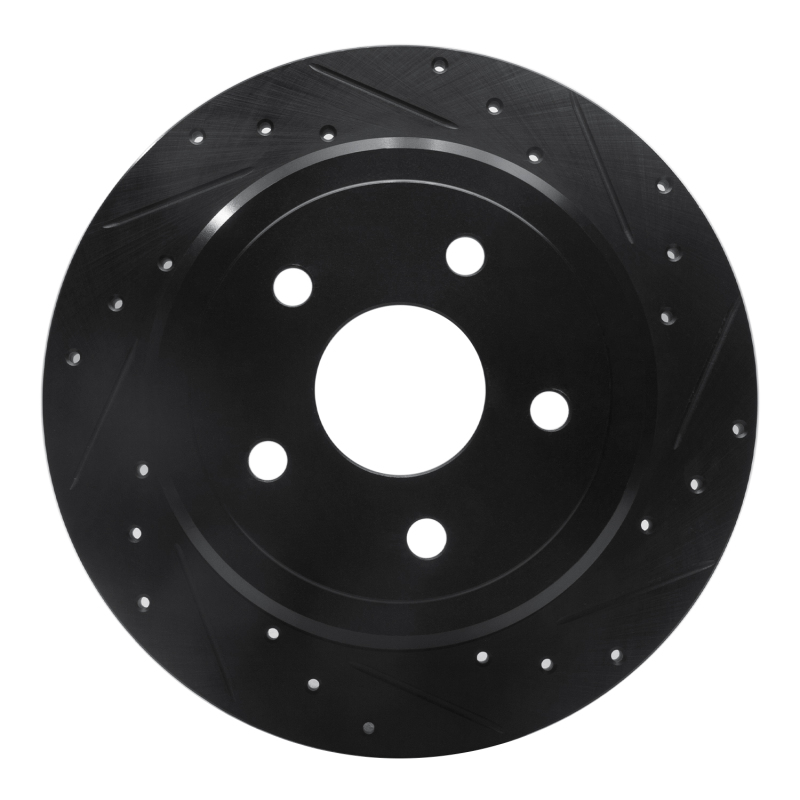 Jeep Commander Brake Rotor (1) - Rear Right - R1 Concepts - Drilled & Slotted - Black - `05-`10